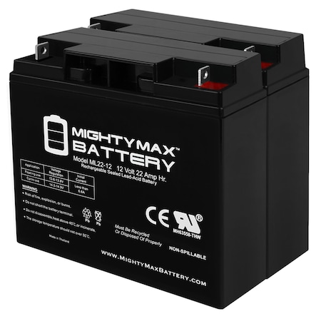 Mighty Max Battery Sealed Lead Acid Battery, 12 V, 22 AH, Nut and Bolt Terminal, SLA, AGM Chemistry ML22-12MP21141114657